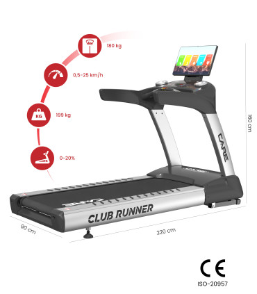 Professionelles Laufband - 25km/h - CARE - CLUB RUNNER TFT-Bildschirm