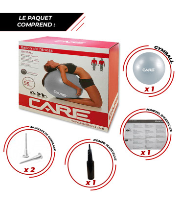 Gymnastikball 55cm Anti-Burst mit Pumpe - CARE